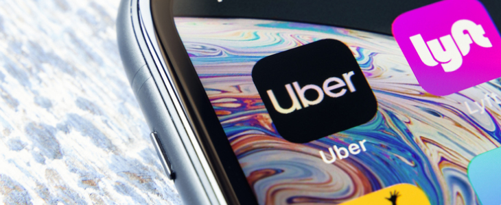 Ridesharing apps like Uber & Lyft on a phone.