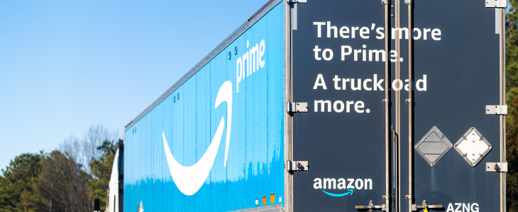 Amazon truck driving along a highway