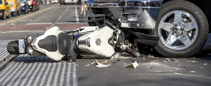 Motorcycle in a collision with a car