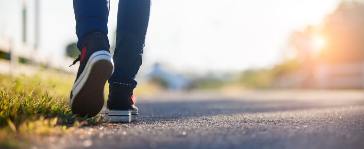 Close up of girl shoes walking